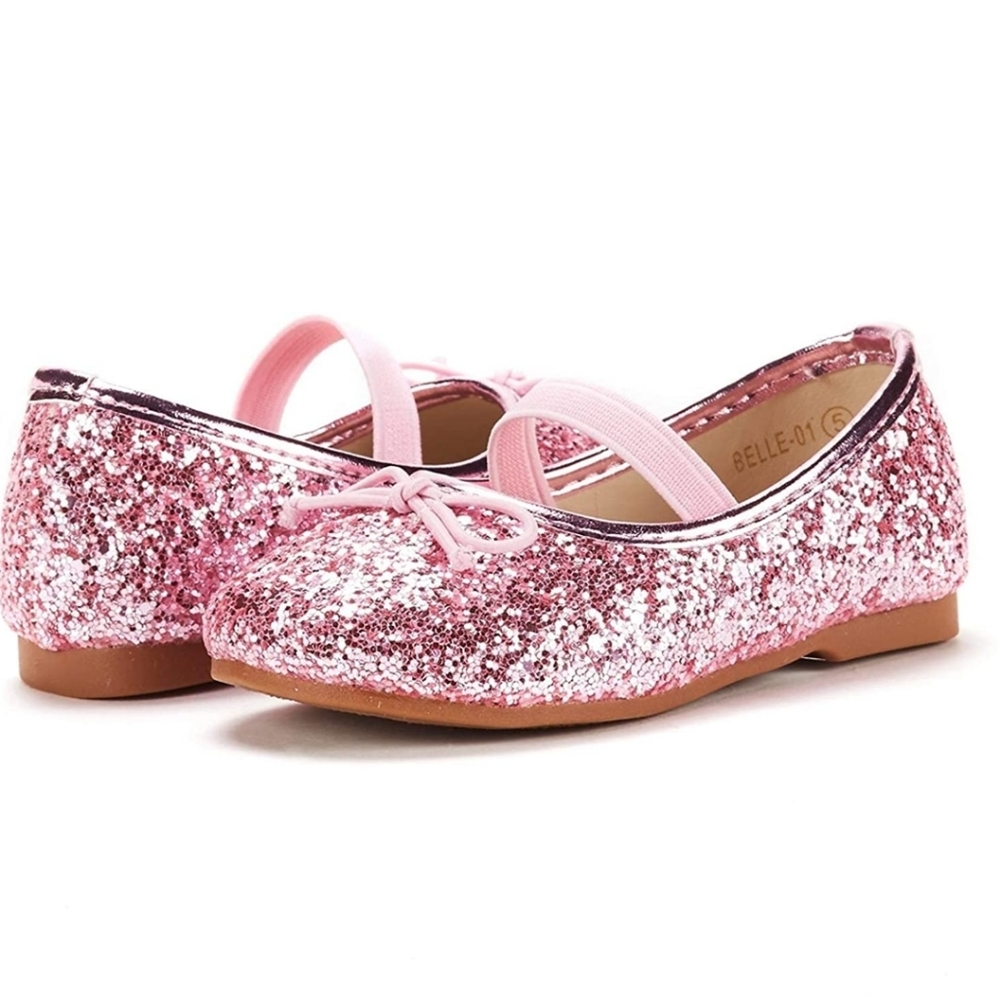 Girls Mary Jane Glitter Ballerina Flat Shoes